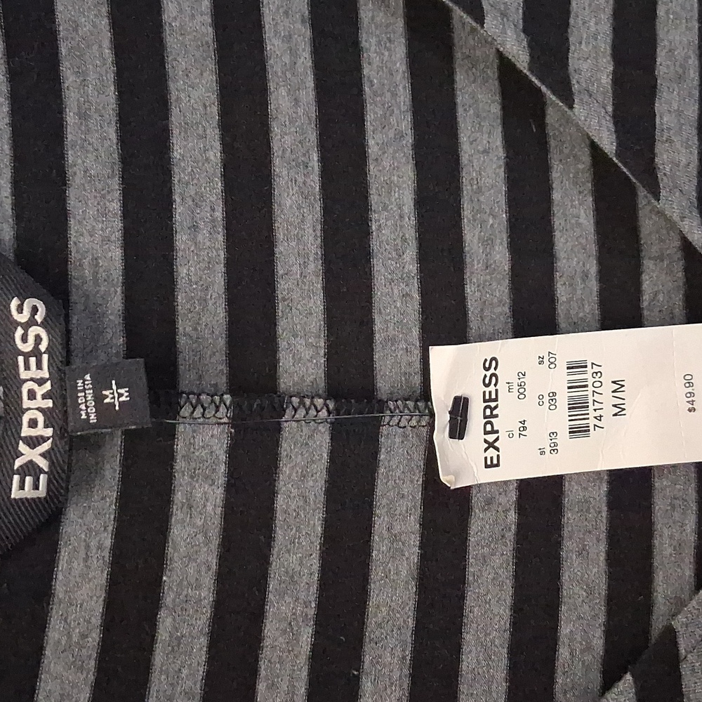 Express V Neck Jersey Stretchy Black and Gray Striped Long Sleeve Dress New - Picture 2 of 6